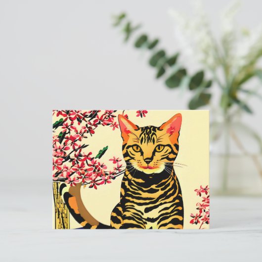 Carte Postale Chat du Bengale assis sur une table (Debout devant)