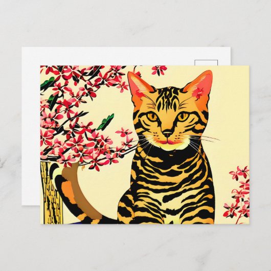 Carte Postale Chat du Bengale assis sur une table (Devant / Derrière)