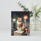 Carte Postale chat du Nouvel An (Debout devant)
