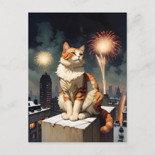 Carte Postale chat du Nouvel An