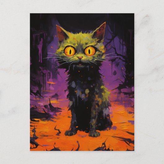 Carte Postale Chat éffrayant de Little Halloween (Devant)