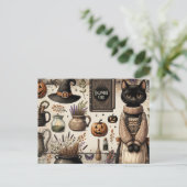 Carte Postale Chat effrayant Halloween Core Junk Journaling (Debout devant)