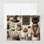 Carte Postale Chat effrayant Halloween Core Junk Journaling (Devant / Derrière)
