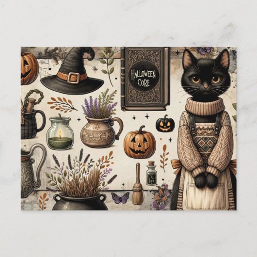 Carte Postale Chat effrayant Halloween Core Junk Journaling (Devant)