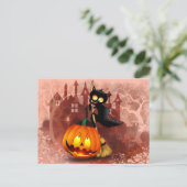 Carte Postale Chat effrayé par Citrouille Fun Halloween caractèr (Debout devant)