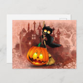 Carte Postale Chat effrayé par Citrouille Fun Halloween caractèr (Devant / Derrière)