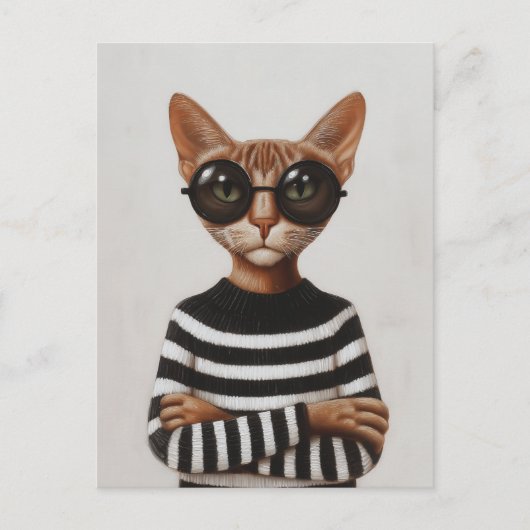 Carte Postale Chat Élégant Avec Des Lunettes Rondes (Devant)
