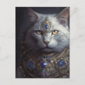 Carte Postale Chat en bleu et or Armure (Devant)