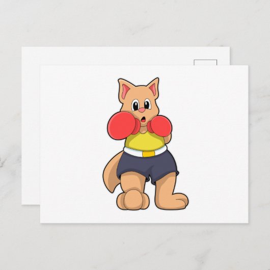 Carte Postale Chat en boxeur au boxe (Devant / Derrière)