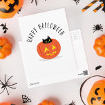 Carte Postale Chat En Citrouille Bonne Halloween<br><div class="desc">Chat noir mignon dans un Citrouille Jack-o'-lantern souhaitant un Halloween heureux sur une carte postale vierge.</div>