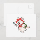 Carte Postale Chat en cueilleur de champignons avec champignon (Devant / Derrière)