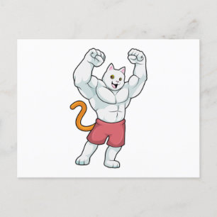 Carte Postale Chat en culturiste avec de gros muscles