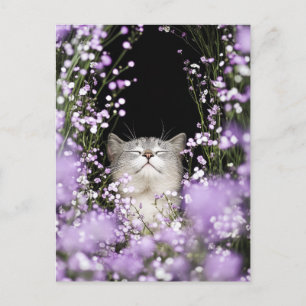 Carte Postale Chat en fleurs