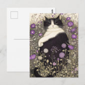 Carte Postale Chat en fleurs (Devant / Derrière)