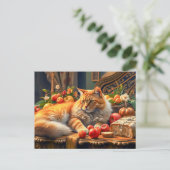 Carte Postale Chat en Fruit et arrangement de Fleur (Debout devant)