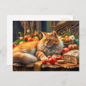 Carte Postale Chat en Fruit et arrangement de Fleur (Devant / Derrière)