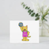 Carte Postale Chat en joueur de handball avec ballon de handball (Debout devant)