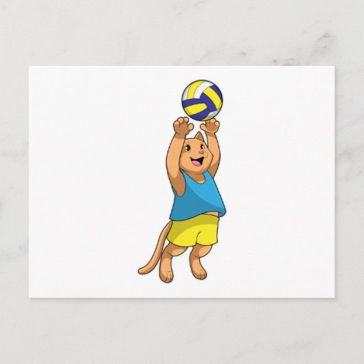 Carte Postale Chat en joueur de volley-ball avec ballon de volle (Devant)