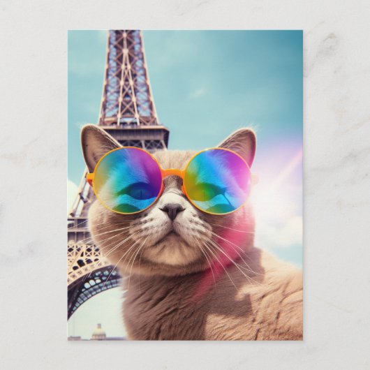 Carte Postale Chat en Lunettes de soleil à Paris (Devant)