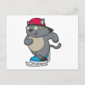 Carte Postale Chat en patinage sur glace avec patins sur glace (Devant)