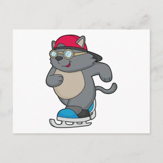 Carte Postale Chat en patinage sur glace avec patins sur glace (Devant)