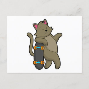 Carte Postale Chat en patineur avec planche à roulettes