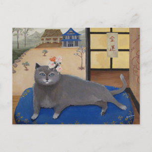 Carte Postale Chat en peinture japonaise