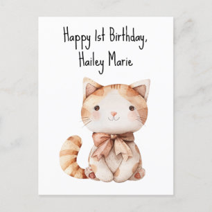 Carte Postale Chat en peluche personnalisé pour le premier anniv