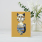 Carte Postale Chat en perle de verre Brown bleu (Debout devant)