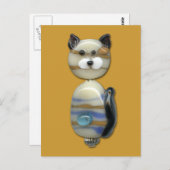 Carte Postale Chat en perle de verre Brown bleu (Devant / Derrière)