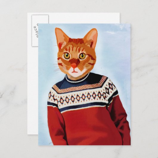 Carte Postale Chat en pull-over (Devant / Derrière)
