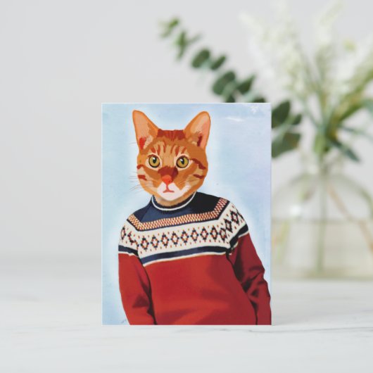 Carte Postale Chat en pull-over (Debout devant)