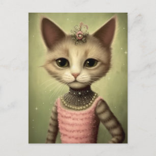 Carte Postale Chat en robe rose