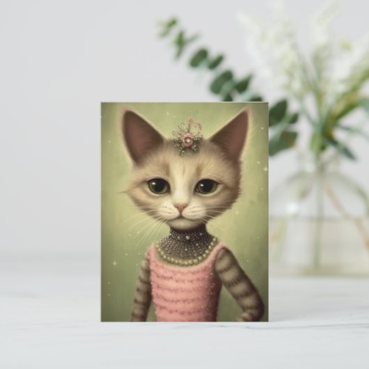 Carte Postale Chat en robe rose (Debout devant)