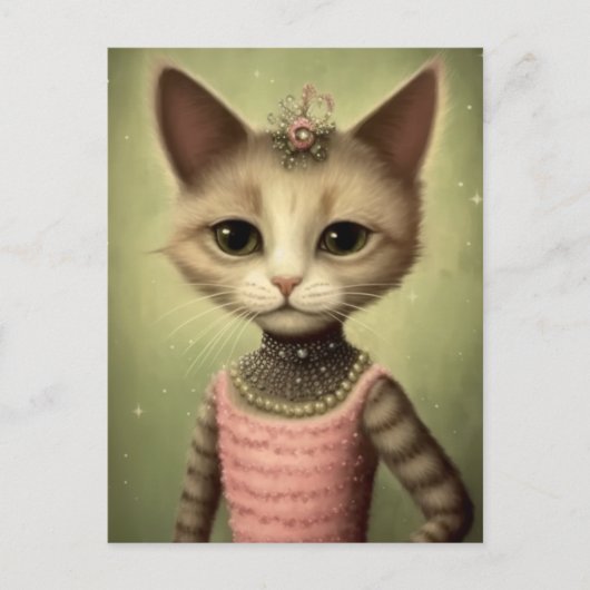 Carte Postale Chat en robe rose (Devant)