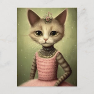 Carte Postale Chat en Robe Rose Adorable