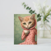 Carte Postale Chat en rose avec un café (Debout devant)