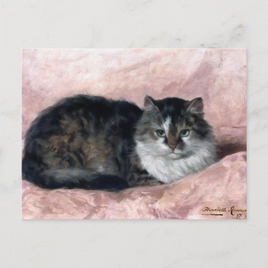 Carte Postale Chat en rose Coussin par Henriëtte Ronner-Knip (Devant)