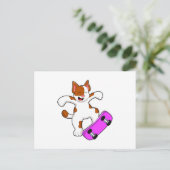 Carte Postale Chat en skate avec skateboard (Debout devant)