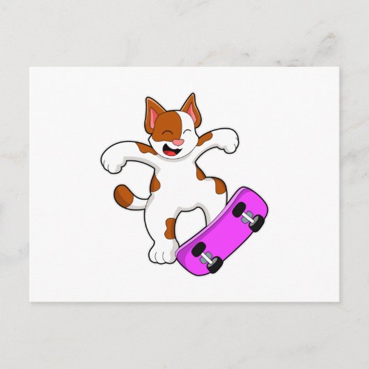Carte Postale Chat en skate avec skateboard (Devant)