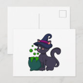 Carte Postale Chat en sorcière avec chaudron (Devant / Derrière)