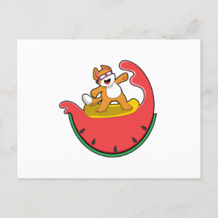 Carte Postale Chat en surfeur avec pastèque