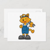 Carte Postale Chat en tant que mécanicien avec clé (Devant / Derrière)