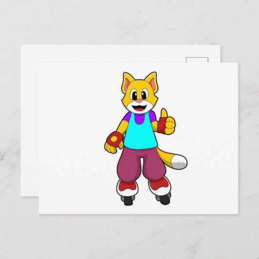 Carte Postale Chat en tant que Patinage avec Patins en ligne (Devant / Derrière)