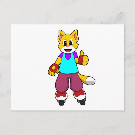 Carte Postale Chat en tant que Patinage avec Patins en ligne (Devant)