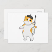 Carte Postale Chat en tant que Peintre avec pinceau (Devant / Derrière)