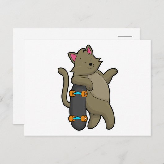 Carte Postale Chat en tant que skate avec skateboard (Devant / Derrière)