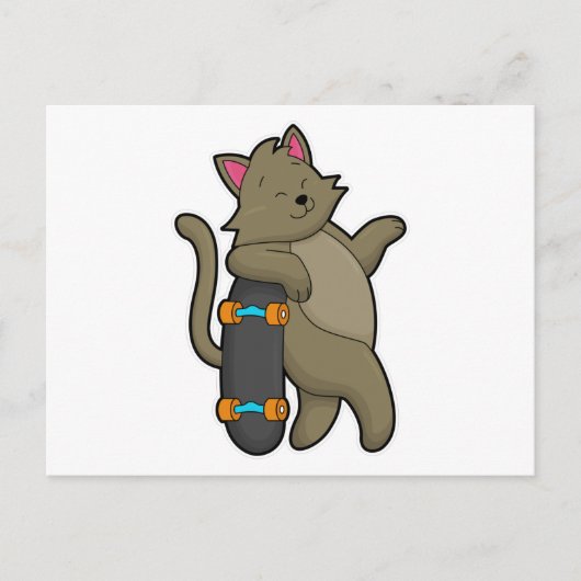 Carte Postale Chat en tant que skate avec skateboard (Devant)