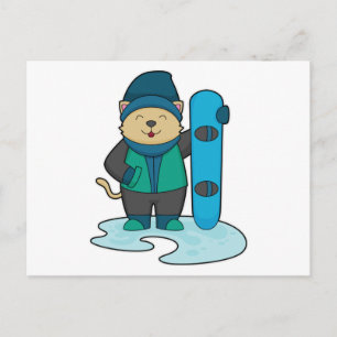 Carte Postale Chat en tant que snowboardeur avec planche à neige