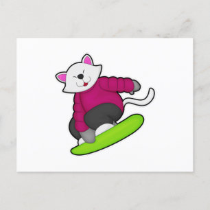 Carte Postale Chat en tant que snowboardeur avec snowboard